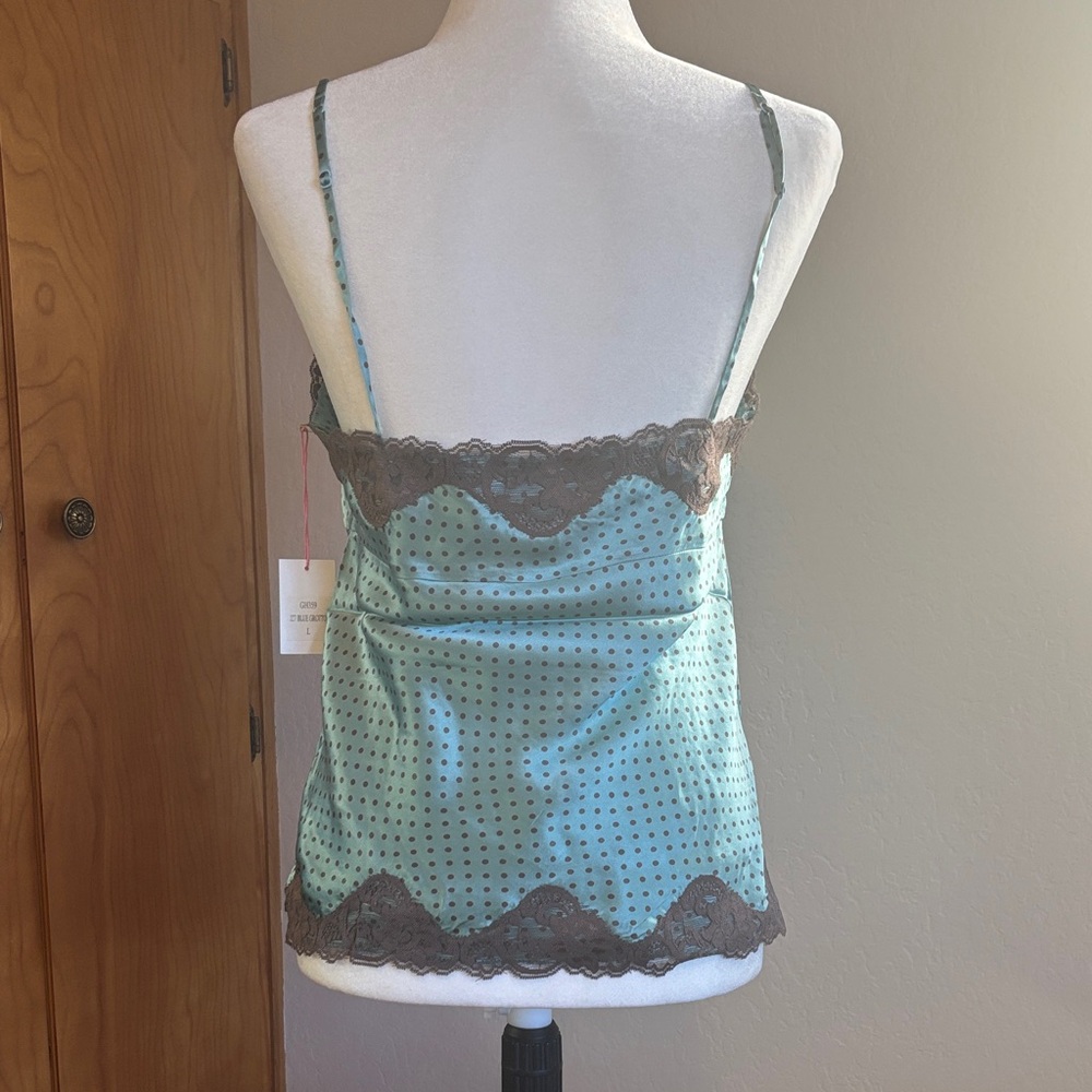 Gold Hawk 100% Silk Teal and Brown Lace Chemise - Picture 3 of 7